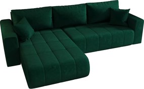 Narożnik z funkcją spania MILO Monolith 37 zielony lewy sofa w kształcie L z pojemnikiem na pościel sofa do salonu, sofa rozkładana, sofa z pojemnikiem