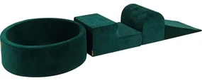 Piankowy Zestaw Do Zabawy Z Suchym Basenem 90x30cm/200 Piłek 7cm, Plac Zabaw Dla Dziecka, 4 Elementy, Welurowy, Ciemnozielony - Meowbaby®
