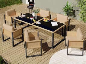 Zestaw mebli ogrodowych do jadalni dla 6 osób - 6 foteli - 1 stół - konstrukcja z ocynkowanej stali - z zdejmowanymi i pralnymi tkaninami - Beżowy