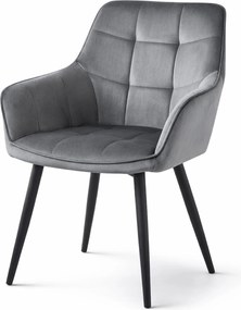Krzesło jadalniane VARSI VELVET z czarnymi nogami, szare