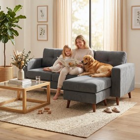 HOMCOM Sofa narożna 192 cm w kształcie L 3-osobowa z odwracalną szezlongą, wygląd sztruksu, do małego pomieszczenia, Ciemnoszary | Aosom PL