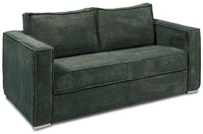 Kanapa 3-osobowa rozkładana typu express ze sztruksu w butelkowej zieleni - Miejsce do spania z szerokimi listewkami 140 cm - Materac 22 cm z pamięcią kształtu - LORETO