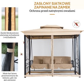 Outsunny Huśtawka ogrodowa 3-osobowa z moskitierą i daszkiem przeciwsłonecznym beżowa | Aosom PL