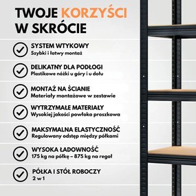 Regał o dużej nośności HEAVY, maks. 875kg, 90x40x180cm, czarny Jurhan
