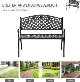 Ławka Ogrodowa Outsunny dla 2 osób z Aluminiową Ramą i Podłokietnikami – Elegancki Design w Kolorze Czarnym