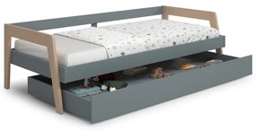 Zielone łóżko dziecięce z drewna sosnowego z wysuwanym łóżkiem i schowkiem 90x200 cm Carrie – Marckeric