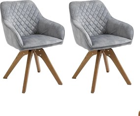 Krzesło z podłokietnikami, zestaw 2 szt. - tkanina i lite drewno - jasnoszary - VELONA