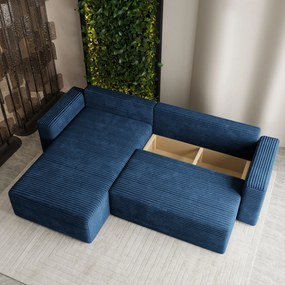 Masseno Narożnik CALTI z funkcją spania i pojemnikiem na pościel Narozniki L, Rozkładana sofa - Niebieski, TILIA 77