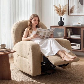HOMCOM Fotel relaksacyjny, rozkładany fotel obrotowy 360° z miękką aksamitną tkaniną, szerokim siedziskiem, do salonu, Khaki | Aosom PL