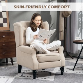 HOMCOM Elegancki fotel uszak, grubo wyściełany, z zdejmowanym pokrowcem, 74 x 87 x 102 cm, beżowy | Aosom PL