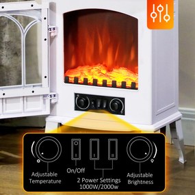 HOMCOM Elektryczny kominek wolnostojący 1000/2000 W, dekoracyjny kominek z efektem płomienia LED, biały | Aosom PL