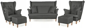 Zestaw wypoczynkowy mebli uszak Ari sofa fotele pufy Family Meble komplet