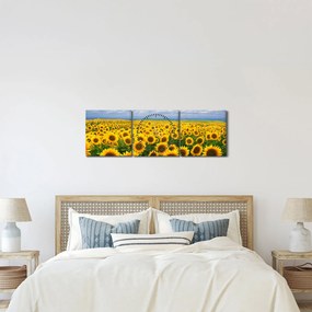 Obraz pola słoneczników (z zegarem) (90x30 cm)