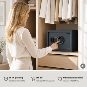 Mały sejf domowy, elektroniczny zamek na kod, na pieniądze i dokumenty, 350x250x250 mm: DORIAN