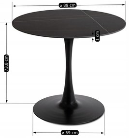 Stół Okrągły SANDER 90 cm Ceramiczny Czarny do Salonu Nowoczesny Loft