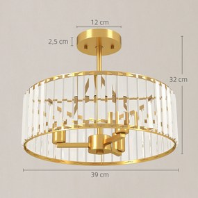 HOMCOM Lampa Sufitowa, Design Kryształowy, 3 Żarówki, Metal, Złota