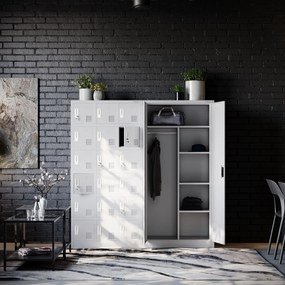 Szafa metalowa ubraniowa z półkami DAWID, 900 x 1850 x 450 mm, szara