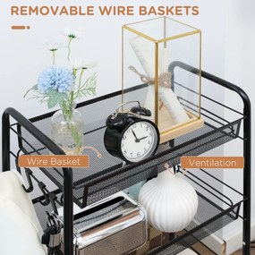 HOMCOM Wózek z 4 wiszącymi koszami, serwisowy na kółkach, mobilny, z wymiennymi hakami, stal, 45 x 26,5 x 84 cm, czarny