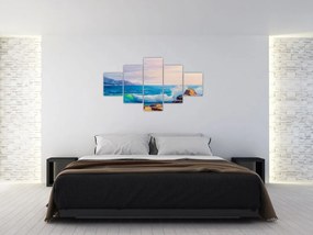 Obraz fal uderzających w klify, obraz olejny (125x70 cm)