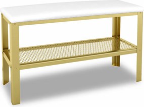 Siedzisko z półką na buty w stylu glamour złoty + biały H6-C42