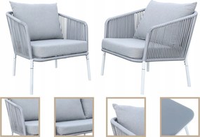 Zestaw mebli ogrodowych szary aluminium sofa fotele stolik sznurowanie