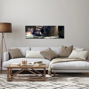 Obraz - Statek między klifami (z zegarem) (90x30 cm)