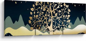 Obraz złotego drzewa (z zegarem) (90x30 cm)