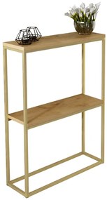 Wąska konsola z metalowym stelażem złoty + dąb lancelot S6-G87