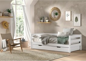 Białe łóżko dziecięce z litego drewna sosnowego z wysuwanym łóżkiem ze stelażem 90x200 cm Margrit – Vipack