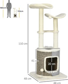 PawHut Drapak dla Kota z Domkiem Platformy Drapaki Pluszowy obramowanie Kremowy 48x48x110cm | Aosom PL