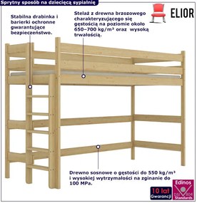 Drewniane sosnowe łóżko dziecięce na atresoli - 5 rozmiarów F3-T68