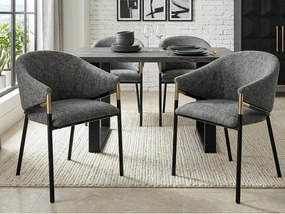 Zestaw 4 krzeseł - Styl nowoczesny - Tkanina welurowa - Podłokietniki ze złoconej stali nierdzewnej - Grube oparcie - Szary