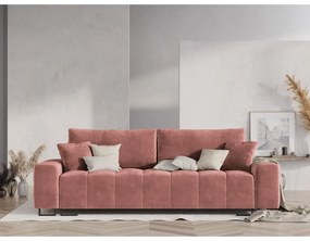 Różowa aksamitna rozkładana sofa ze schowkiem 250 cm Wicklow – Cosmopolitan Design