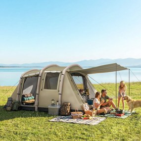 Outsunny Nadmuchiwany namiot dla 2-4 osób, szybkie rozstawianie, outdoorowy namiot z pompką, oknami z siatki, szpilkami i daszkiem | Aosom PL