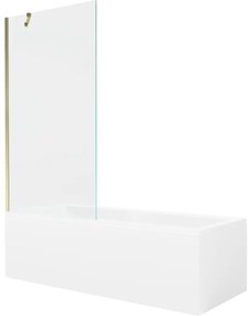Mexen Cubik wanna prostokątna 160 x 70 cm z obudową i parawanem 1-skrzydłowym 90 cm, transparent, złoty - 550316070X9509000050