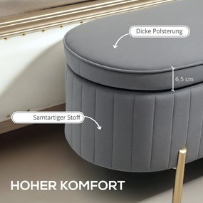 HOMCOM Ławka z klapą i schowkiem, tapicerka materiałowa, drewno, metal, szary+złoty | Aosom PL