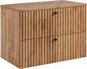 Szafka łazienkowa wisząca z blatem 80, dąb craft złoty + blat dąb craft, uchwyty w trzech kolorach, 80 x 44,4 x 58,6 cm