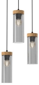 Lampa wisząca ELICA 3xE27, potrójna, szklana, drewno, na kole