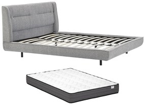 Łóżko 160 x 200 cm - Tkanina buklé - Szary + Materac - ISYDE