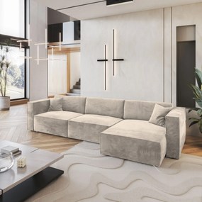 Masseno Narożnik TOLMO z funkcją spania i pojemnikiem na pościel Narozniki L, Rozkładana sofa - Kremowy, MONOLITH 04