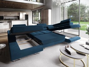 Masseno Narożnik CASONE z funkcją spania i pojemnikiem na pościel Narozniki U, Rozkładana sofa - Niebieski, MONOLITH 77