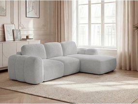 Jasnoszary rozkładany/ze schowkiem narożnik z materiału bouclé (prawostronny/z szezlongiem) Montaigne – Bobochic Paris
