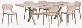 Zestaw Stołu Prostokątnego 180-240x90 Cm Rozkładanego Z Aluminium Karena Oraz 6 Sztaplowanych Krzeseł Ogrodowych Z Polipropylenu Moka Brown - Sklum