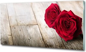 Fotoobraz na ścianę szklany Róże na drewnie