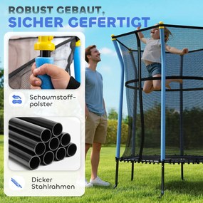 HOMCOM Trampolina dla dzieci, Ø163,5 cm, z siatką bezpieczeństwa, obicie, stal, do 50 kg, Czarny &amp; Niebieski