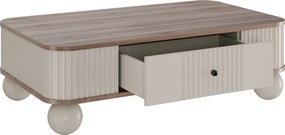 Stolik kawowy Vesper 103x60 cm z szufladą - kaszmir / orzech / czarne uchwyty / nogi kule