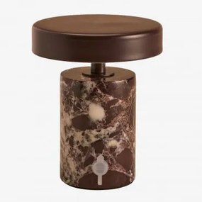 Bezprzewodowa Lampa Stołowa Led Z Żelaza I Naturalnego Kamienia Isasia Czerwony Marmur Cherry Gold - Sklum