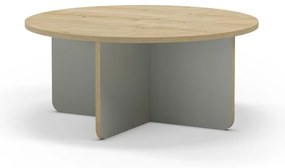 Jasnozielony/w naturalnym kolorze okrągły stolik z blatem w dekorze dębu ø 80 cm Hillary – Marckeric