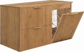 Zestaw mebli łazienkowych z koszem i blatem, złote uchwyty, dąb craft, 100 x 46 x 58,6 cm