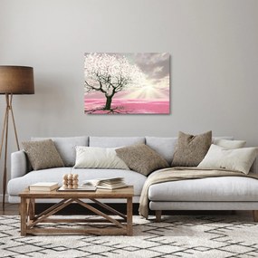 Obraz na szkle - różowe drzewo (70x50 cm)